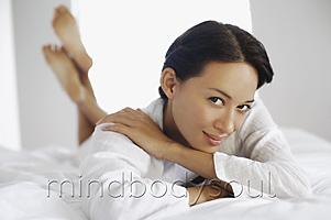Mind Body Soul - woman in bed, white robe