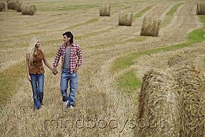 Mind Body Soul - Young couple walking through field