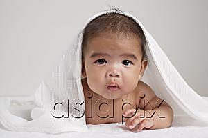 AsiaPix - Cute Chinese baby with towel over his head.