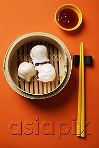 AsiaPix - still life of dim sum in bamboo steamer with chopsticks