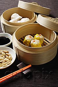 AsiaPix - still life of dim sum in bamboo steamers