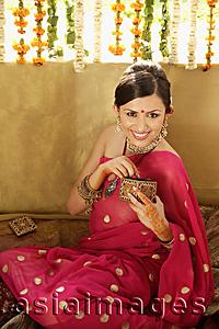 Asia Images Group - young woman wearing sari and bindi