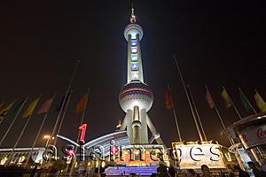 Asia Images Group - Oriental Pearl TV tower in Liujiazui at night, Pudong, Shanghai, China