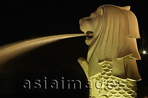 Asia Images Group - Night shot of Singapore Merlion.