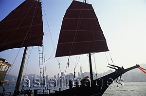 Asia Images Group - China,Hong Kong,Victoria Harbour,Junk and City Skyline