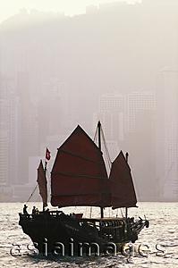 Asia Images Group - China,Hong Kong,Victoria Harbour,Junk and City Skyline in Background