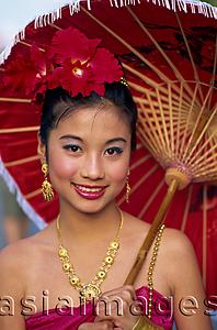 Asia Images Group - Thailand,Chiang Mai,Portrait of Girl in Traditional Thai Costume at the Chiang Mai Flower Festival