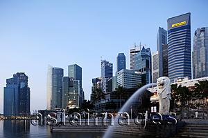Asia Images Group - Singapore,Merlion Statue and City Skyline