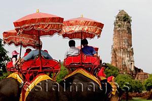 Asia Images Group - Rear shot of tourist riding elephants at Ayutthaya, Thailand