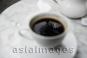 Asia Images Group - Reflection of palm tree in coffee cup