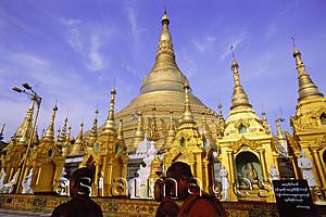 Asia Images Group - Myanmar (Burma), Yangon (Rangoon), Monks in front of Shwedagon Pagoda.