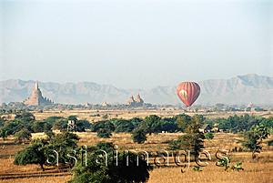 Asia Images Group - Myanmar (Burma), Bagan, View from hot-air balloon over the temples of Bagan