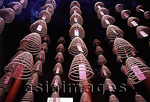 Asia Images Group - Malaysia, Kuala Lumpur, Chinatown, Burning incense coils hanging from ceiling.