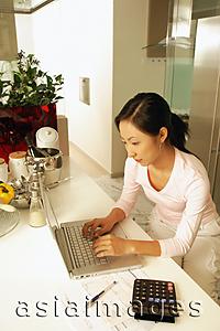 Asia Images Group - Young woman using laptop, high angle view