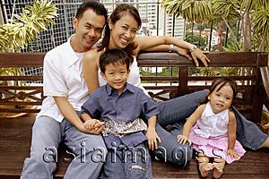 Asia Images Group - Family portrait, outdoors, high angle view