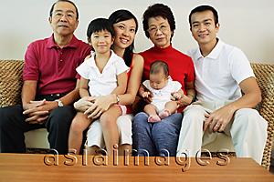 Asia Images Group - Three generation family, looking at camera, portrait