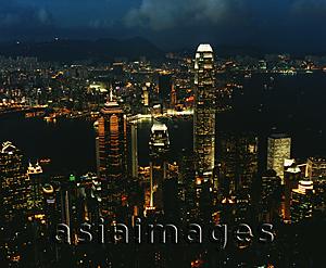 Asia Images Group - Hong Kong, Night View, Central, Victoria harbour and Kowloon, view from the Peak