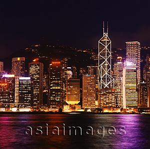Asia Images Group - Hong Kong, Night View of skyscrapers, Central, Viewed from Star Ferry terminal