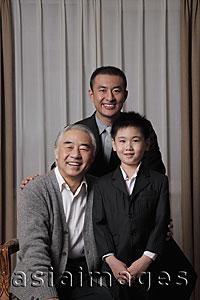Asia Images Group - Three generation portrait of grandfather, father and son