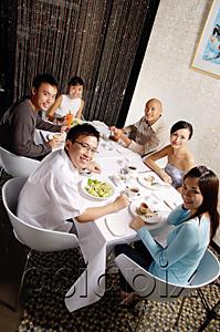 AsiaPix - Couples eating at restaurant, looking at camera