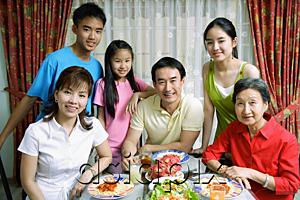AsiaPix - Three generation family at home, portrait