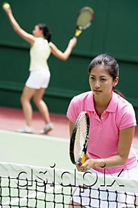 AsiaPix - Two women playing tennis, mixed doubles