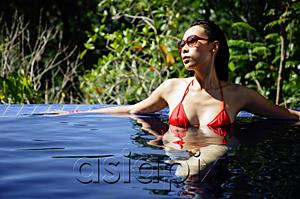 AsiaPix - Woman in red bikini, sitting in swimming pool