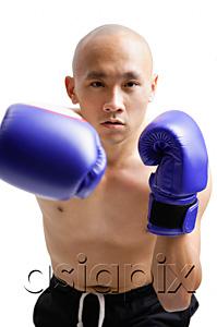 AsiaPix - Young man wearing purple boxing gloves