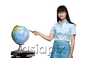 AsiaPix - Woman pointing at globe