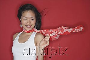 AsiaPix - Woman in white top and scarf, looking at camera