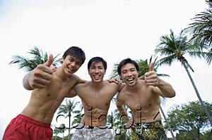 AsiaPix - Three men with arms around each other, smiling at camera