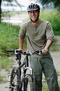 AsiaPix - Man with bicycle, outdoors, portrait
