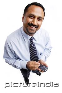 PictureIndia - Businessman using PDA, smiling at camera