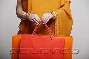 PictureIndia - crop shot of woman in sari holding shopping bags