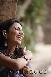 Asia Images Group - young woman in sari, big smile