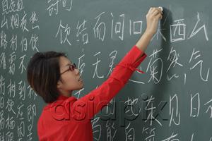 AsiaPix - woman writing chinese characters on chalk board