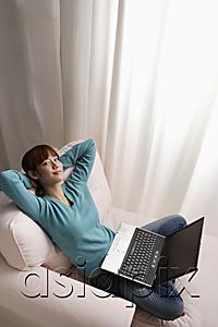 AsiaPix - Asian girl relaxing at home with laptop