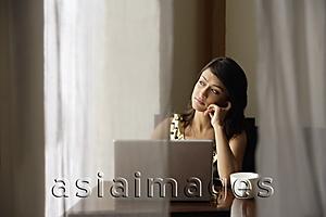 Asia Images Group - woman with laptop, cup of coffee