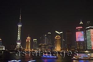 Asia Images Group - Pudong skyline from the Bund at night Shanghai, China