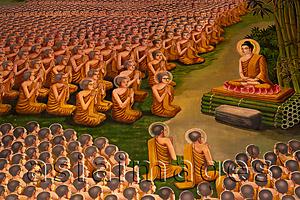 Asia Images Group - Thailand,Chiang Mai,Lamphun,Wat Haripunchai,Wall Mural depicting Life of Buddha