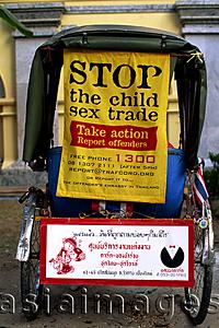 Asia Images Group - Thailand,Chiang Mai,Child Protection Sign on Trishaw Taxi