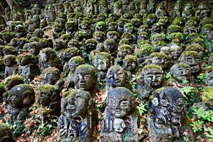 Asia Images Group - Otagi Nembutsu-ji Temple, Carved Stone Figures of Rakan, Disciples of Shaka the founder of Buddhism.