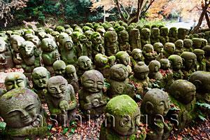 Asia Images Group - Otagi Nembutsu-ji Temple,Carved Stone Figures of Rakan,Disciples of Shaka the founder of Buddhism