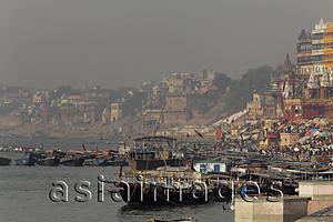 Asia Images Group - Boats on the Ghats of Varanasi on the Ganges River, India