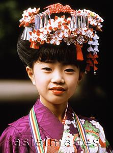 Asia Images Group - Japan, Seven year old girl in kimono at Shichi-Go-San (7-5-3) Festival (November)