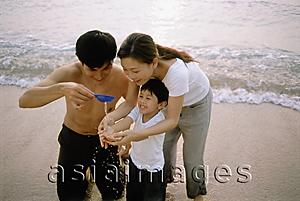 Asia Images Group - Family playing on beach, elevated view