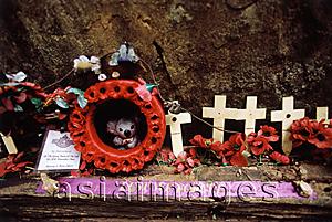 Asia Images Group - Thailand, Kanchanaburi, Hellfire Pass, An impromptu memorial sits along Hellfire Pass in memory of Allied POWs.