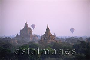 Asia Images Group - Myanmar (Burma), Bagan,  Hot-air balloons over the temples of Bagan