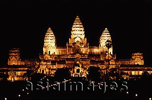 Asia Images Group - Cambodia, Siem Reap, Ancient Khmer temple Angkor Wat at night