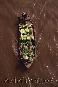 Asia Images Group - Vietnam, Can Tho, Hau river, Vegetable sellers passing under bridge, floating market.